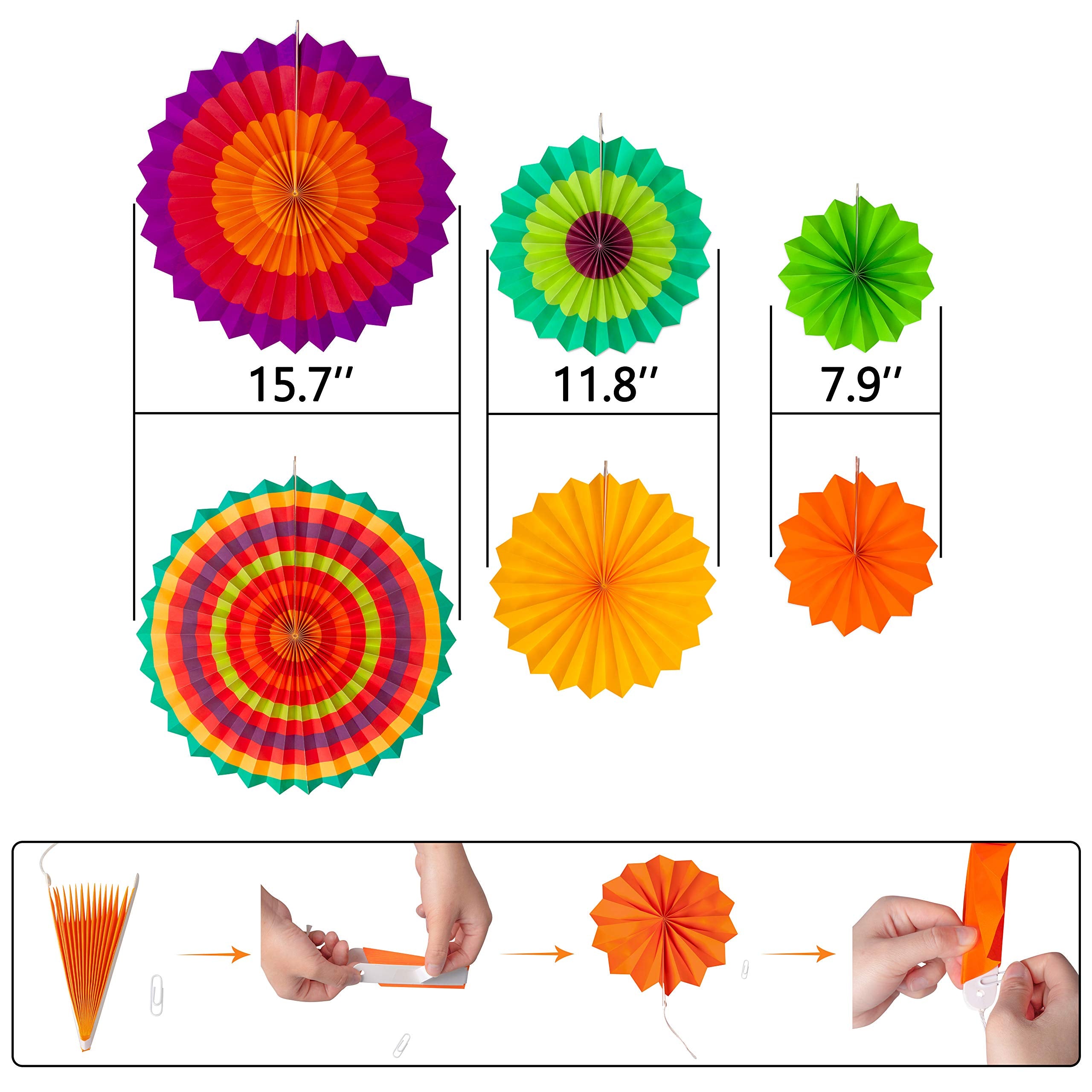 35Pcs Fiesta Paper Fan Party Decorations Set - Cinco De Mayo Pom Poms,Pennant,Garland String,Banner,Hanging Swirls Decor Supplie